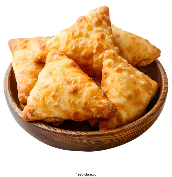 [Transparent Background PNG]Samosas on a wooden plate