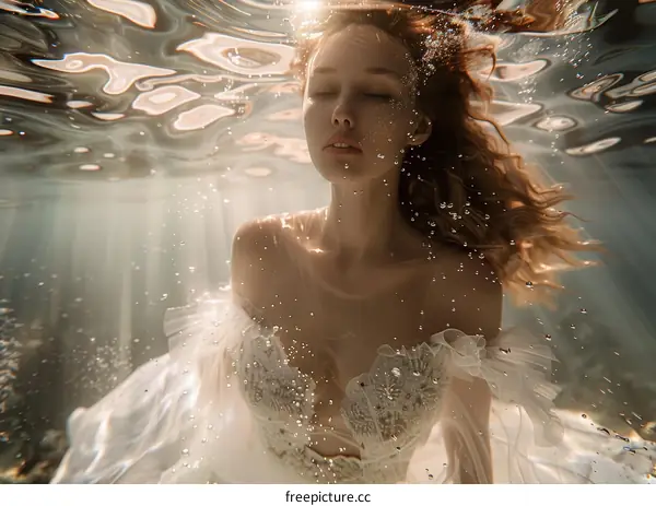 Graceful Underwater Portrait of a Woman in a White Dress