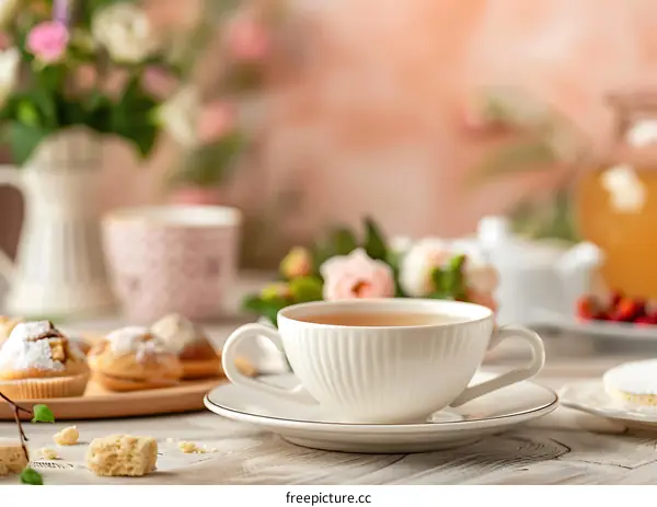 Afternoon Tea with a Cup of Tea and Sweet Treats