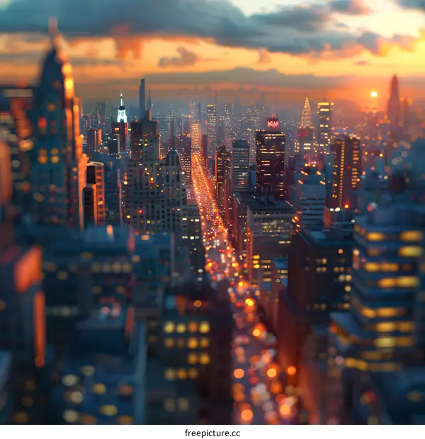 New York City Street View at Sunset