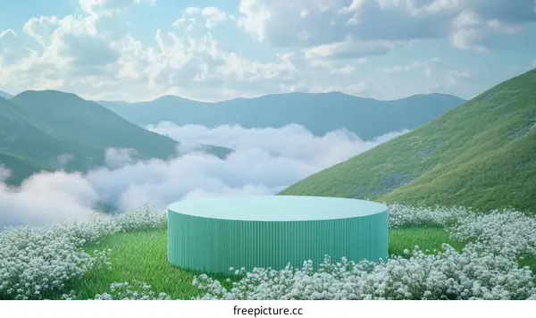 Pastel Green Cylinder Display Pod in Mountain Meadow