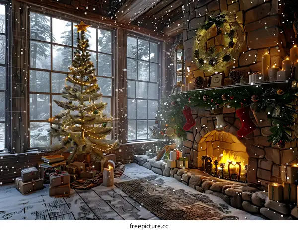 Christmas Tree by the Fireplace