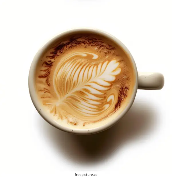 Close Up Of A Cup Of Latte Art With White Background
