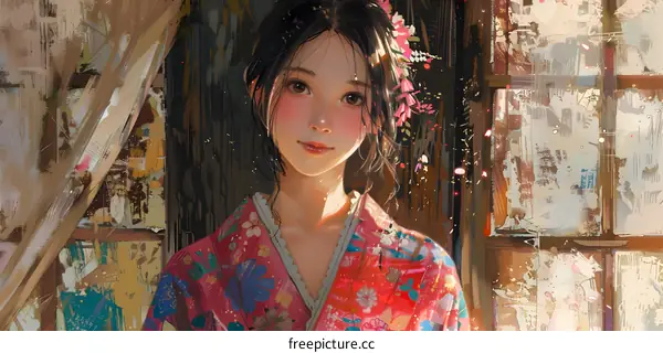 A Japanese Geisha in a Kimono