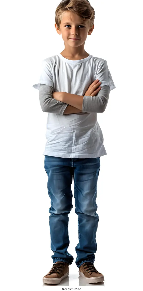 Portrait of a boy in white shirt and blue jeans