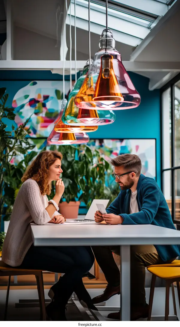 Two business people having a meeting in a modern office