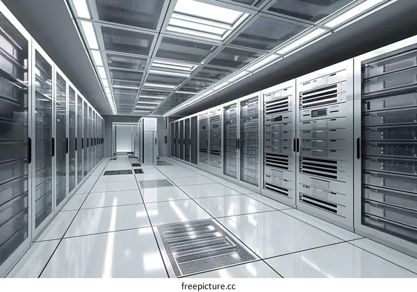 Server room with rows of server racks