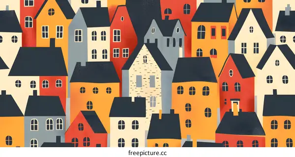 Colorful Town Houses Illustration