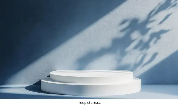 White Round Pedestal Display Against a Light Blue Wall