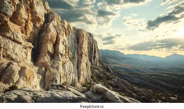 Mountain Cliff Landscape With Cloudy Sky