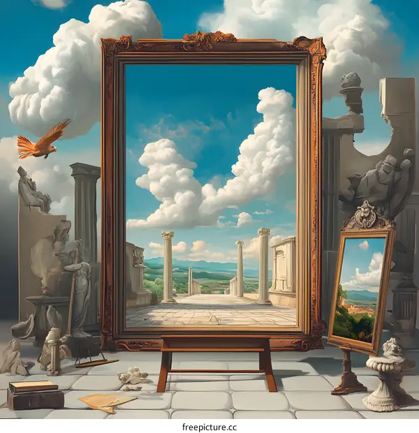 Surrealist Painting with A Bird in Flight