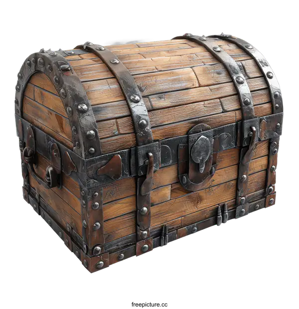 [Transparent Background PNG]An old wooden treasure chest with metal.