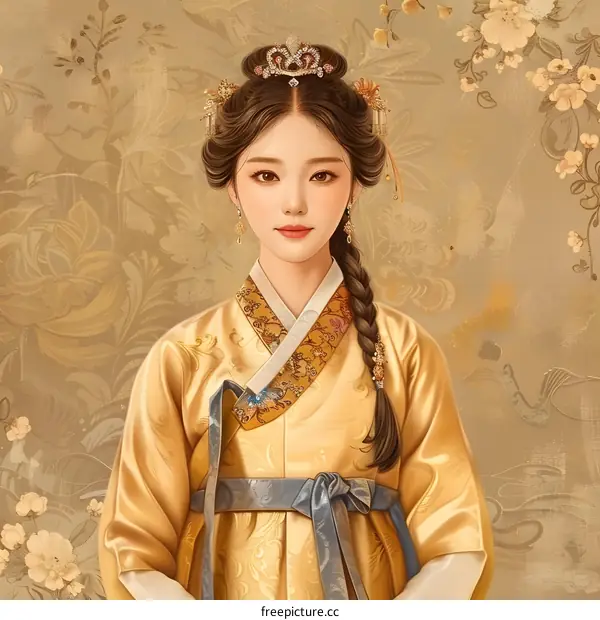 Portrait of a young woman in traditional Korean hanbok