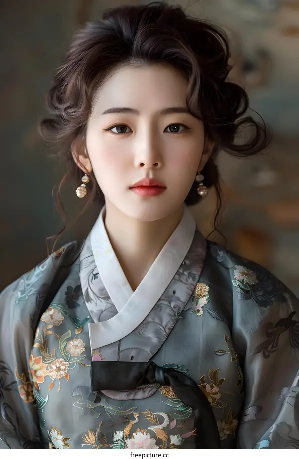 Portrait of a beautiful Korean woman in traditional dress