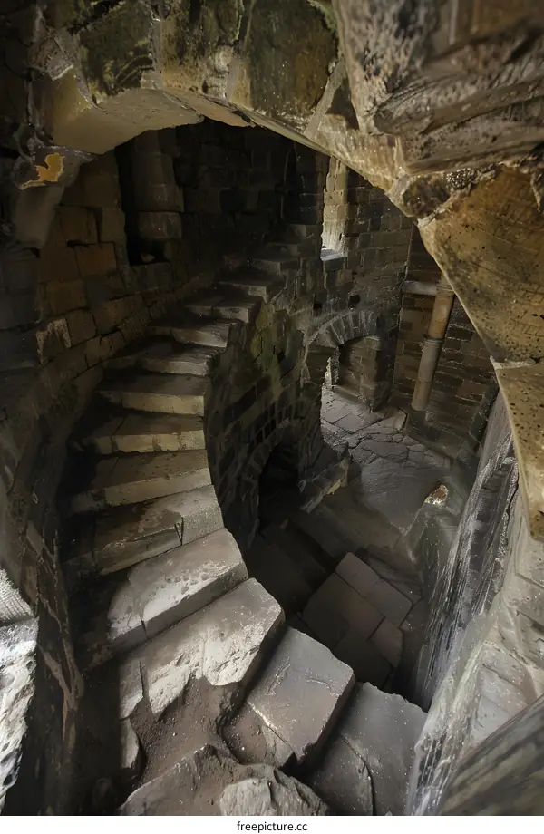 Stone Stairs in the Underground Passage of a Ancient Fortress