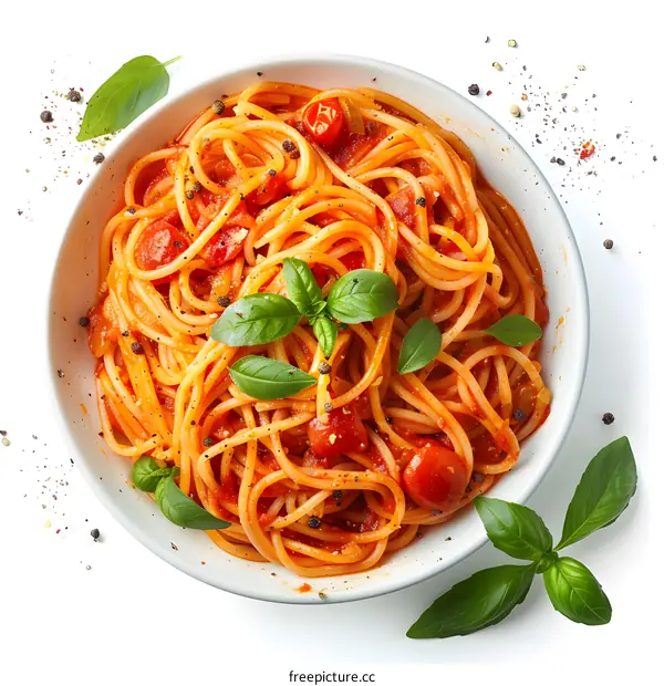 spaghetti pasta with tomato sauce and basil