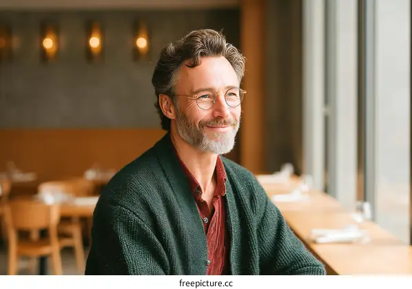 Smiling Man in a Restaurant