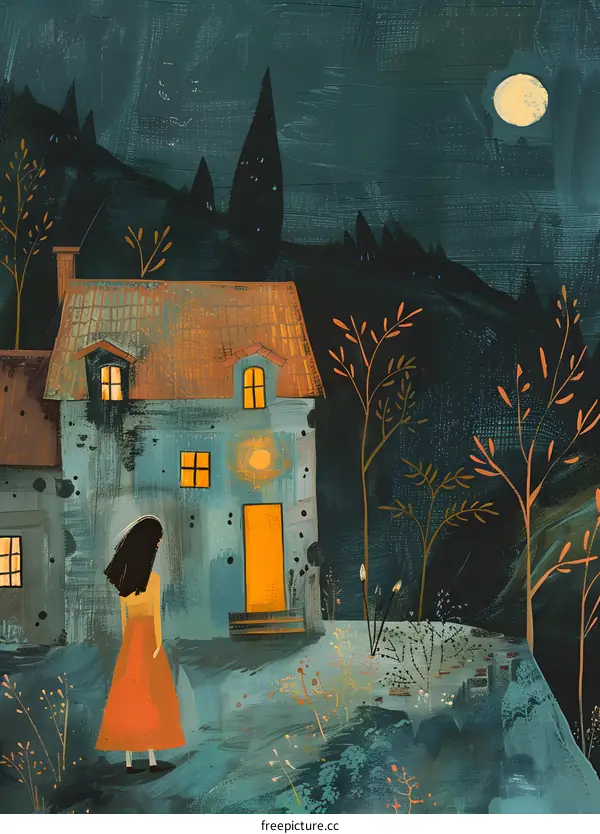 girl looking at the haunted house