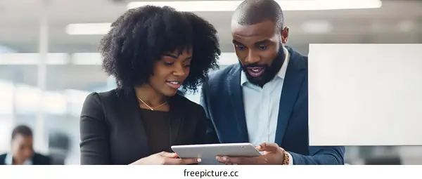 Two Business Professionals Working Together on a Tablet