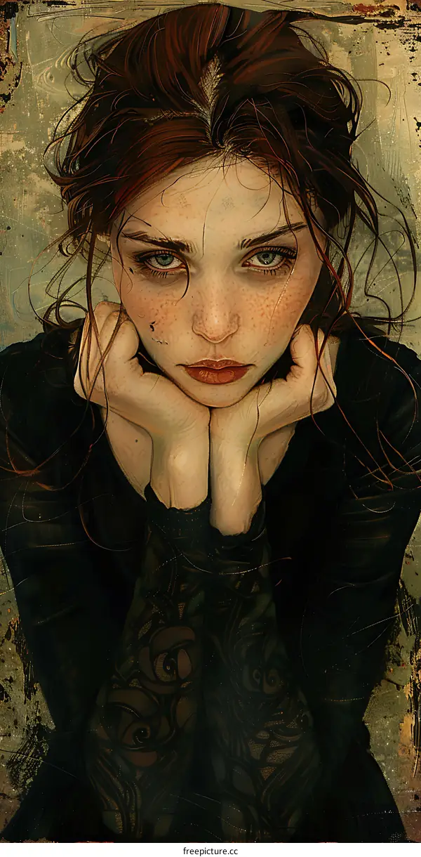 Portrait of a Woman with Freckles and Red Hair