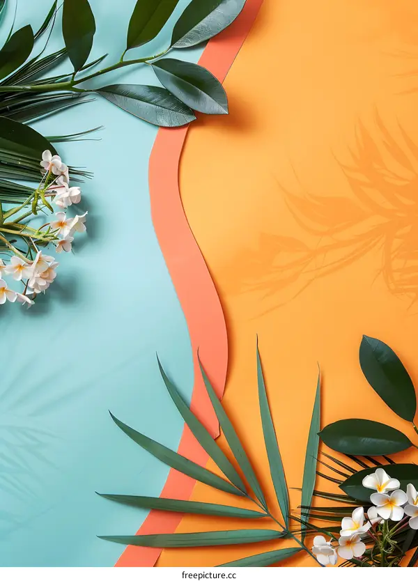 Tropical Floral Background with Orange and Blue Colors