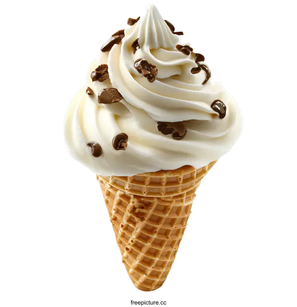 [Transparent Background PNG]Delicious Vanilla Ice Cream Cone with Chocolate Chips