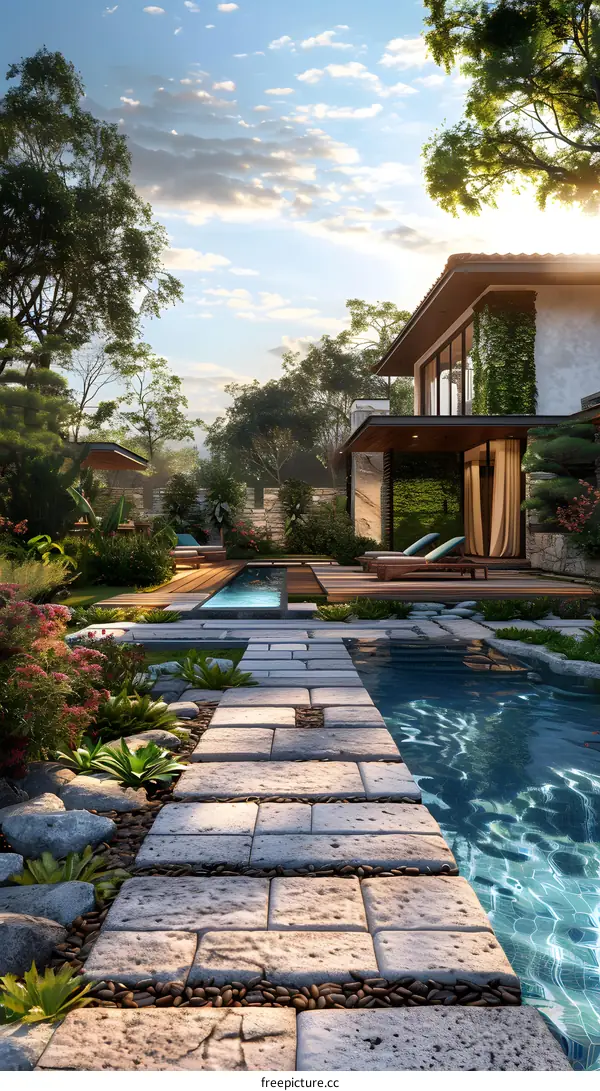 A modern villa at the foot of the mountain