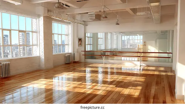 Empty Modern Dance Studio with City View