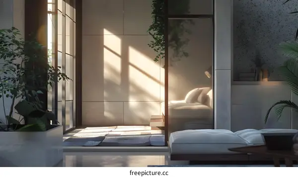 Modern Minimalist Living Room Design With Sunlight Streaming Through Window
