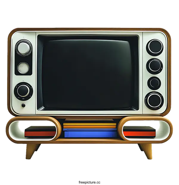 [Transparent Background PNG]Vintage Retro Television with Bookshelf