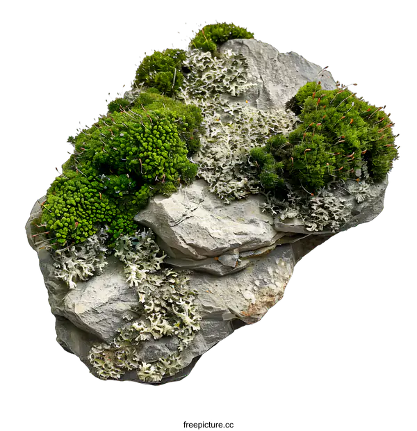 [Transparent Background PNG]Green Moss Growing on a Gray Rock