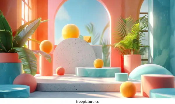 Colorful Geometric Abstract Display Scene