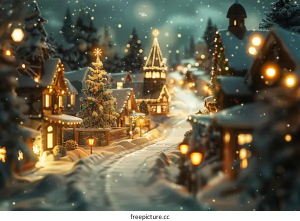 Enchanting Christmas Night in the Quaint Winter Street