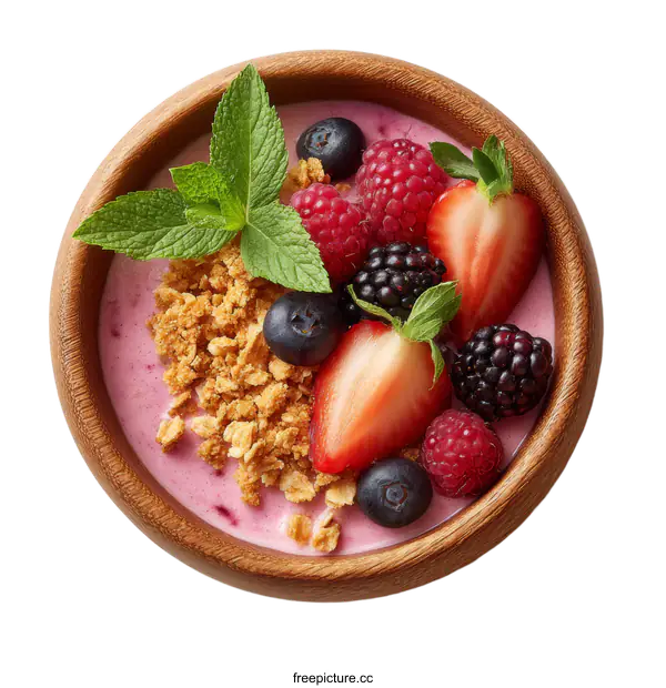 [Transparent Background PNG]Healthy Berry Yogurt Parfait Bowl