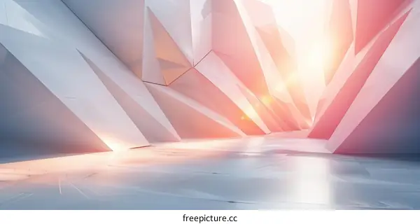 Futuristic empty room with geometric shapes and bright light