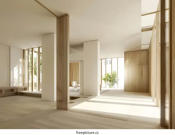 Minimalist Modern Interior Design with Wooden Beams