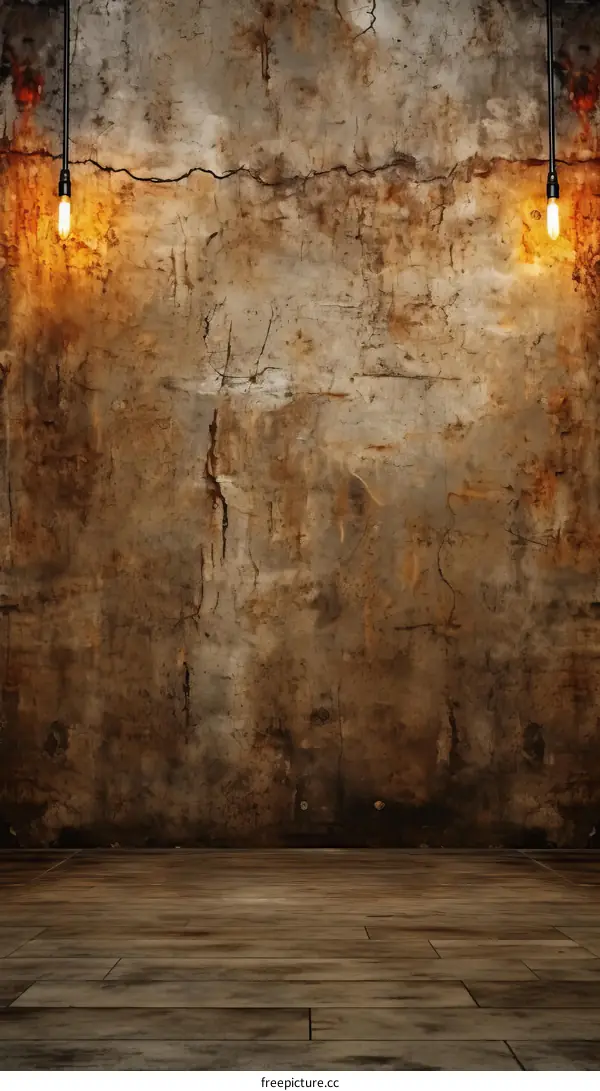 Grunge Concrete Wall with Wood Planks Backdrop