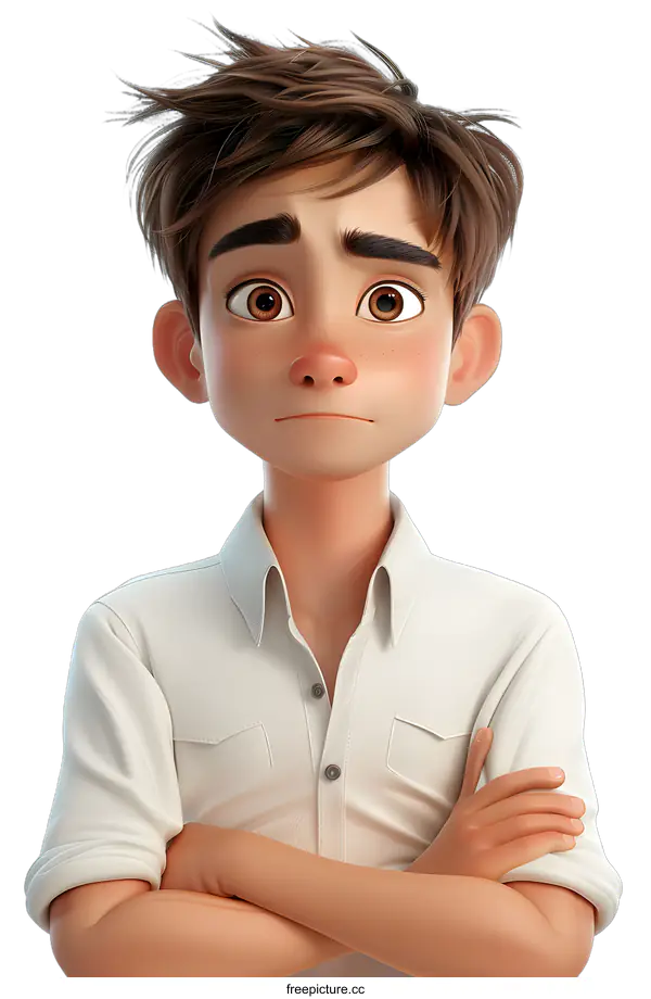 [Transparent Background PNG]Thoughtful Boy with Arms Crossed