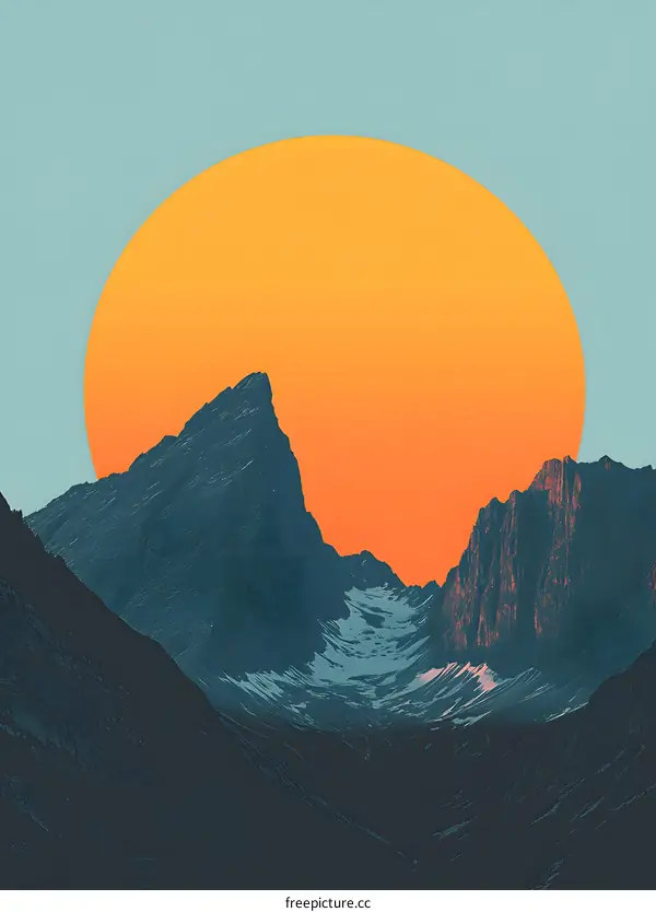 Mountain Landscape With A Giant Sunset