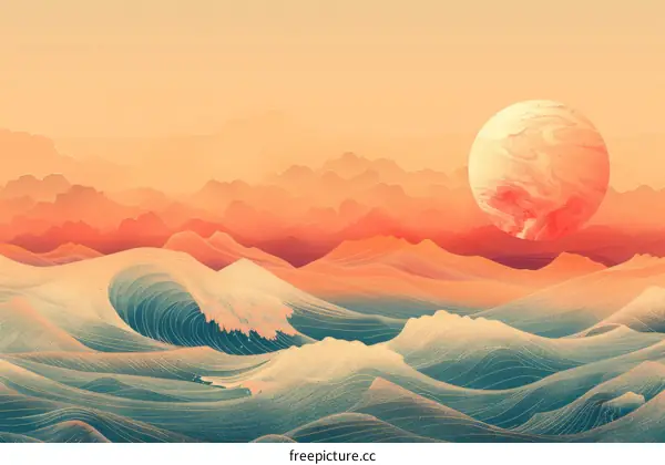 Sunset waves illustration