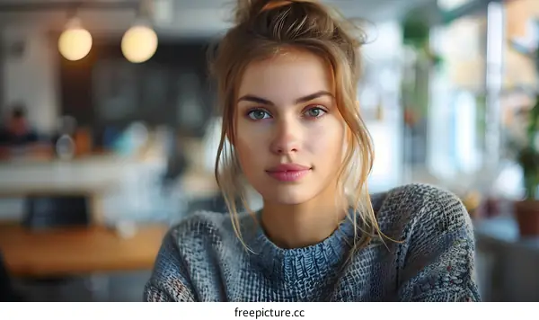 Portrait of a Young Woman with Blonde Hair and Green Eyes