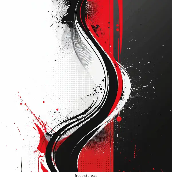 Modern Abstract Painting in Black, Red, and White