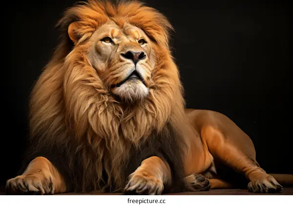 Portrait of a male lion on a dark background