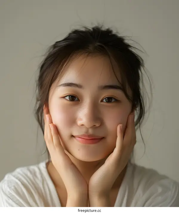 Portrait of a Young Asian Woman with a Gentle Smile