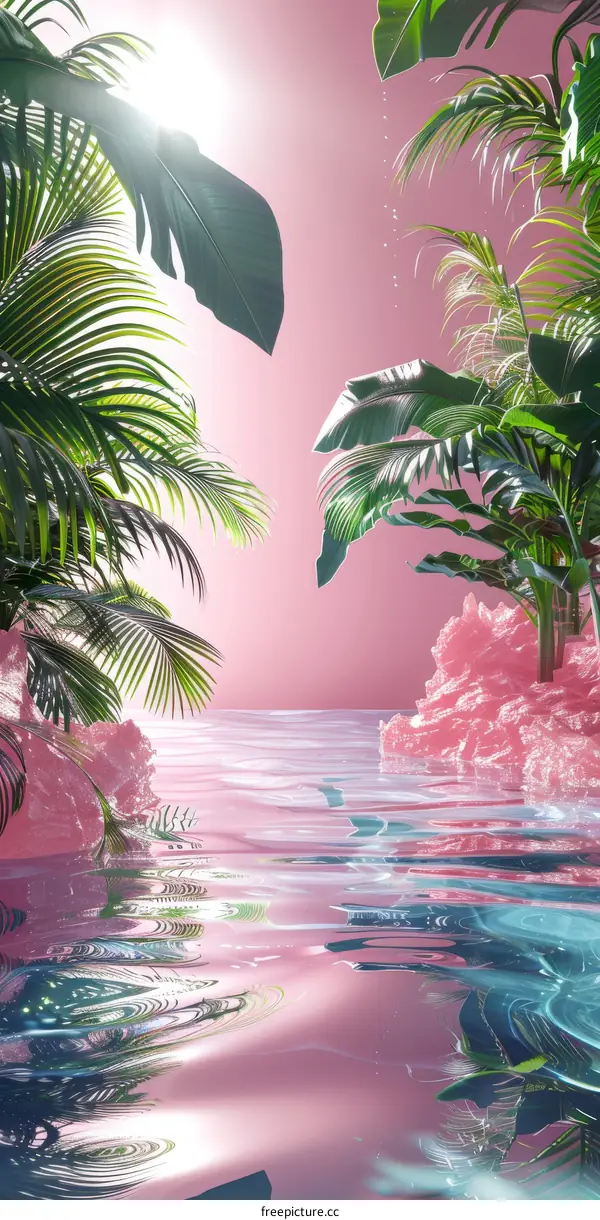 Tropical Paradise Pink Waterway Scene