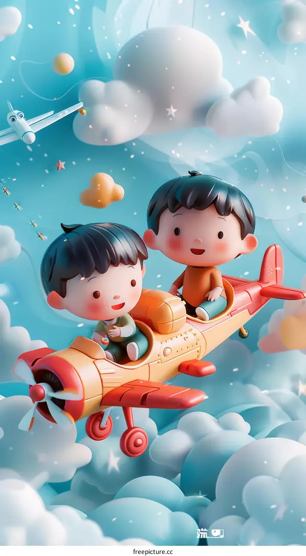 Smiling Children Fly in the Sky