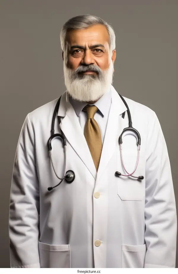 Portrait of a senior male doctor with a stethoscope around his neck