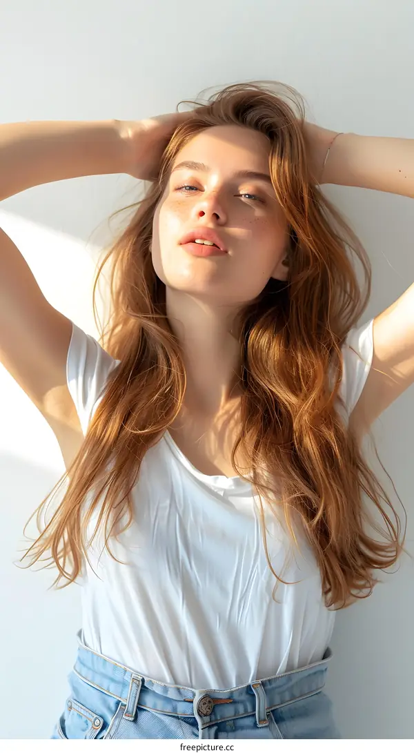 Woman in White T shirt and Jeans Posing