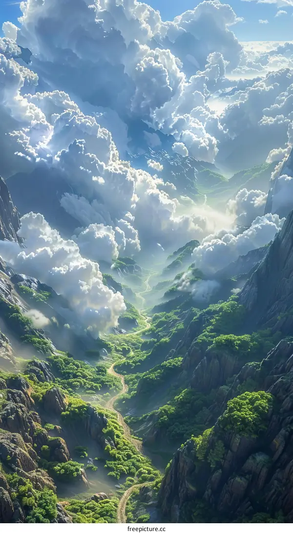 The valley is filled with clouds and mist