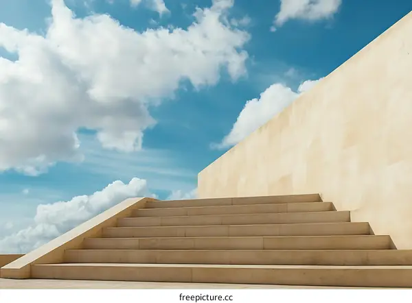 Modern Stone Stairs Leading to Clear Blue Sky